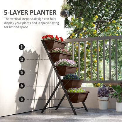 5-Tier Raised Garden Bed with 5 Planter Box, Outdoor Plant Stand Grow Containers with Leaking Holes, Black