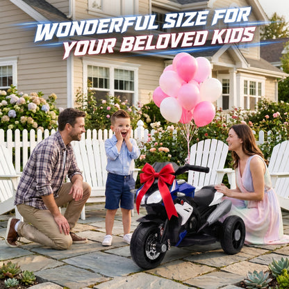 Kids Electric Motorcycle Ride-On Toy with 3 Wheels, Music, Horn, Lights, Black