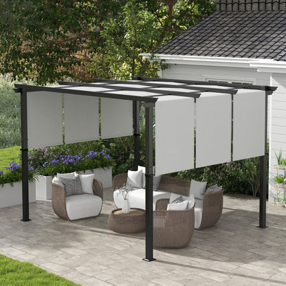 10' x 10' Metal Pergola, Outdoor Pergola with Retractable Canopy, for Garden, Patio, Backyard, Deck, Charcoal Grey