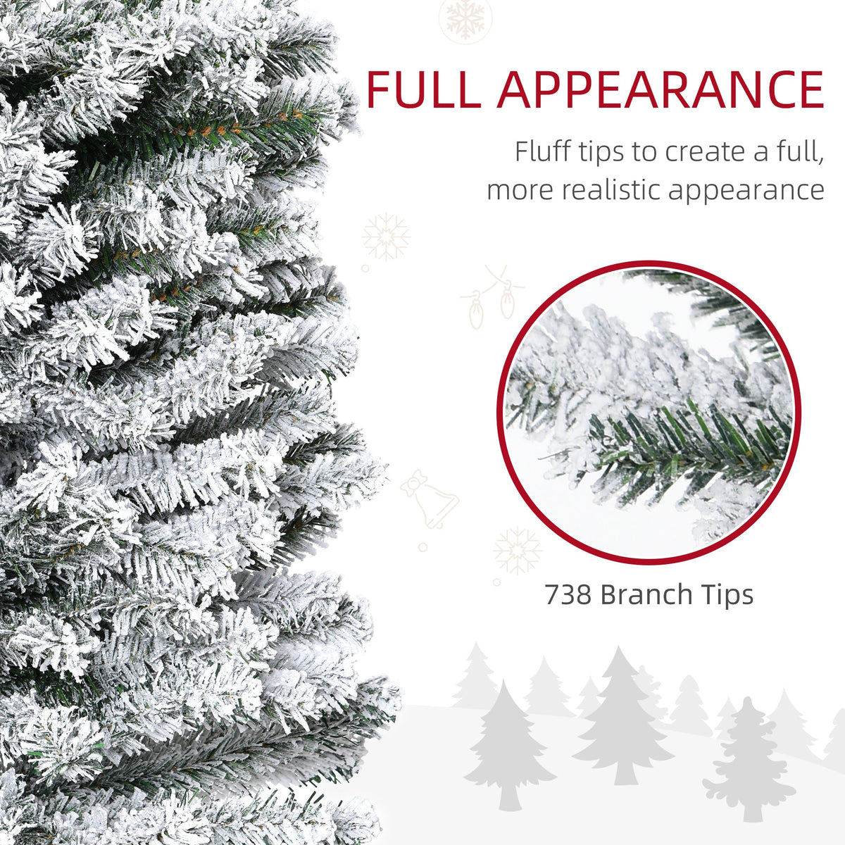 6ft Flocked Christmas Tree, Pencil Christmas Tree with Realistic Branch Tips, Folding Metal Stand, Green