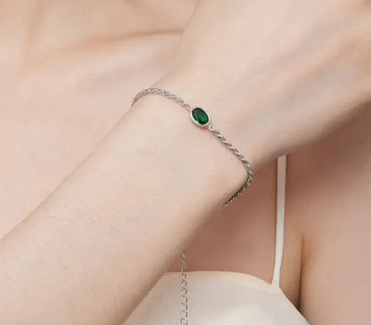 Sterling Silver Chopin Bracelet with Green Zircon – Adjustable