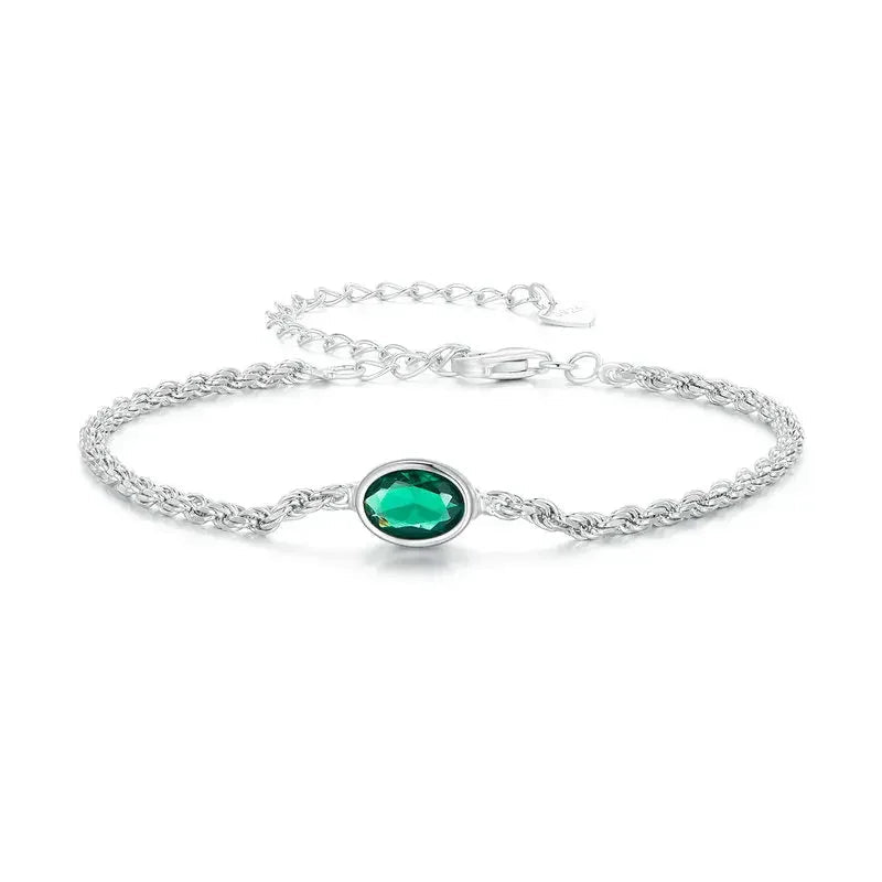 Sterling Silver Chopin Bracelet with Green Zircon – Adjustable