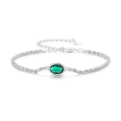 Sterling Silver Chopin Bracelet with Green Zircon – Adjustable