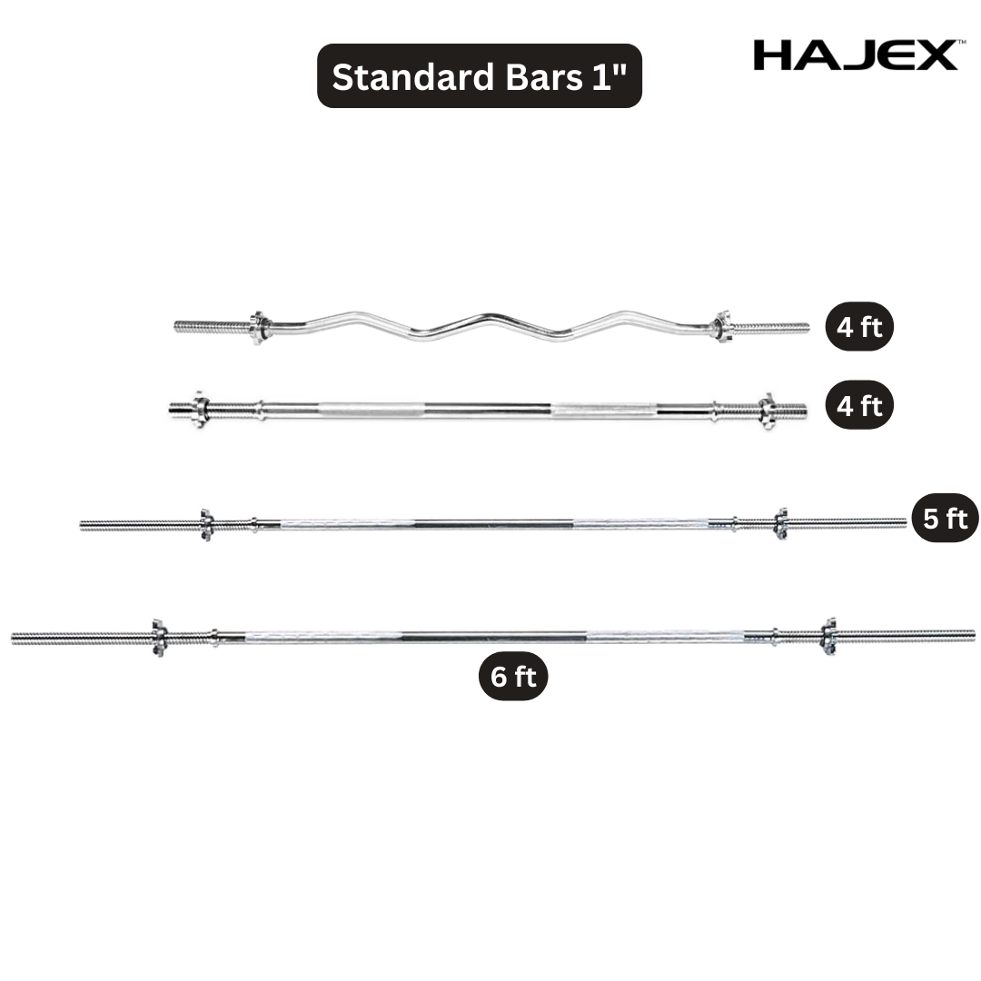 HAJEX Olympic and Standard Barbell Bars 4Ft, 5Ft, 6Ft and 7Ft