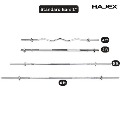 HAJEX Olympic and Standard Barbell Bars 4Ft, 5Ft, 6Ft and 7Ft