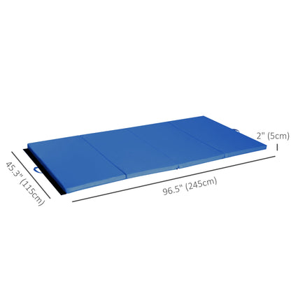 4'x8'x2" Folding Gymnastics Tumbling Mat, Exercise Mat with Carrying Handles for Yoga, MMA, Martial Arts, Stretching, Core Workouts, Light Blue