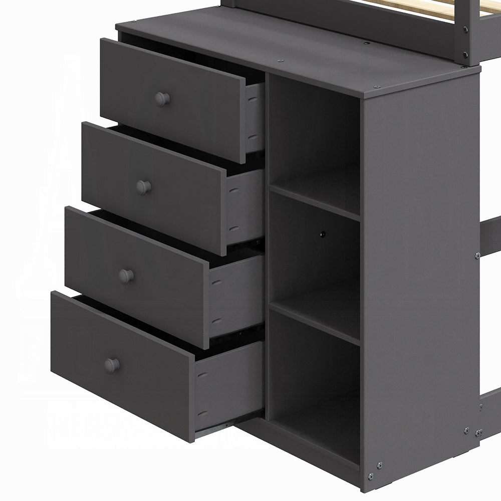 Barney Twin Bunk/Loft Bed W/Drawers & Storage - Grey