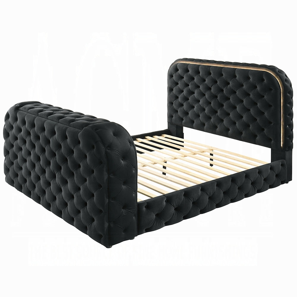 Tagus Smart Platform Bed with LED/ Fireplace/ TV Stand - Black