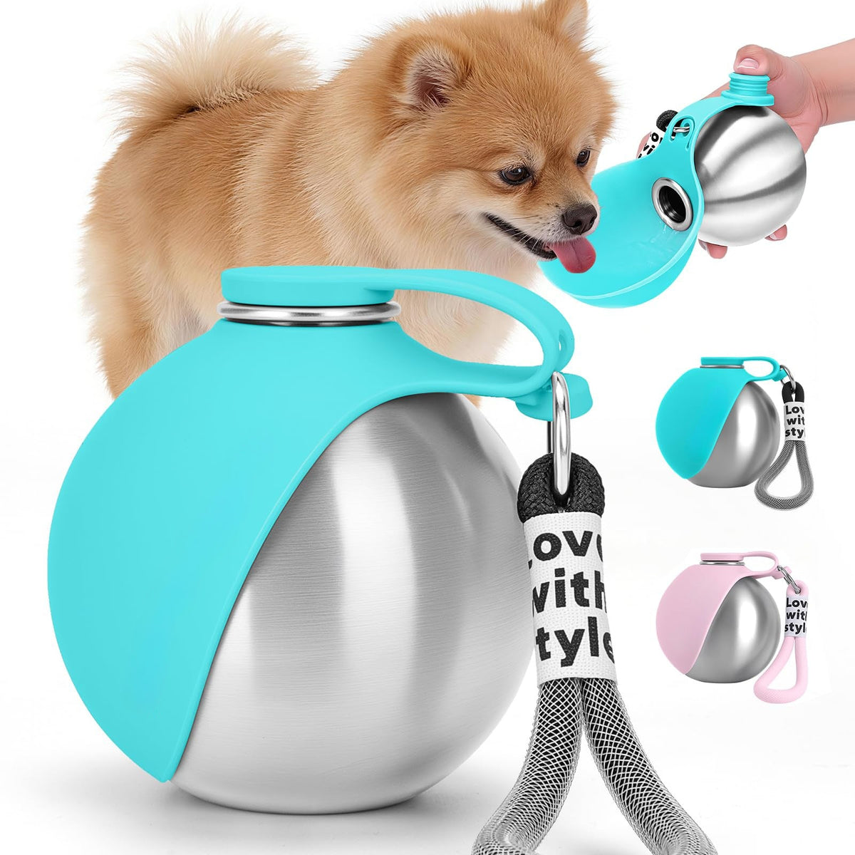 Portable Dog Water Bottle 10oz Stainless Steel Travel Dog Water Dispenser With Bowl No-Spill Puppy Water Bottle For Walking Hiking Small Dog Water Bottle