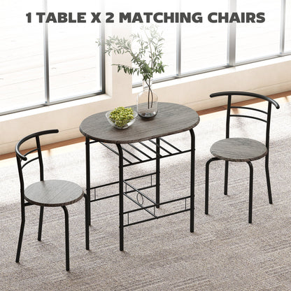 Foden 3-Piece Dining Set with Shelf, for Small Spaces-Dark Grey