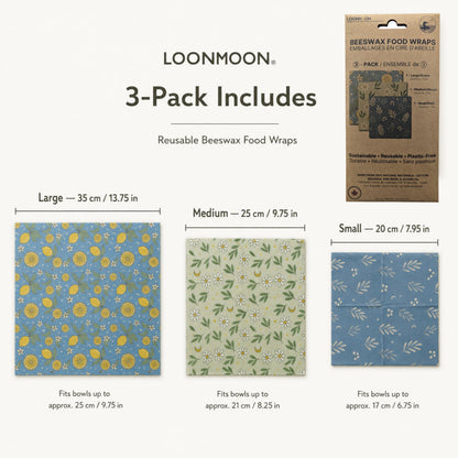 Thicker Reusable Beeswax Food Wraps - 3 Pack