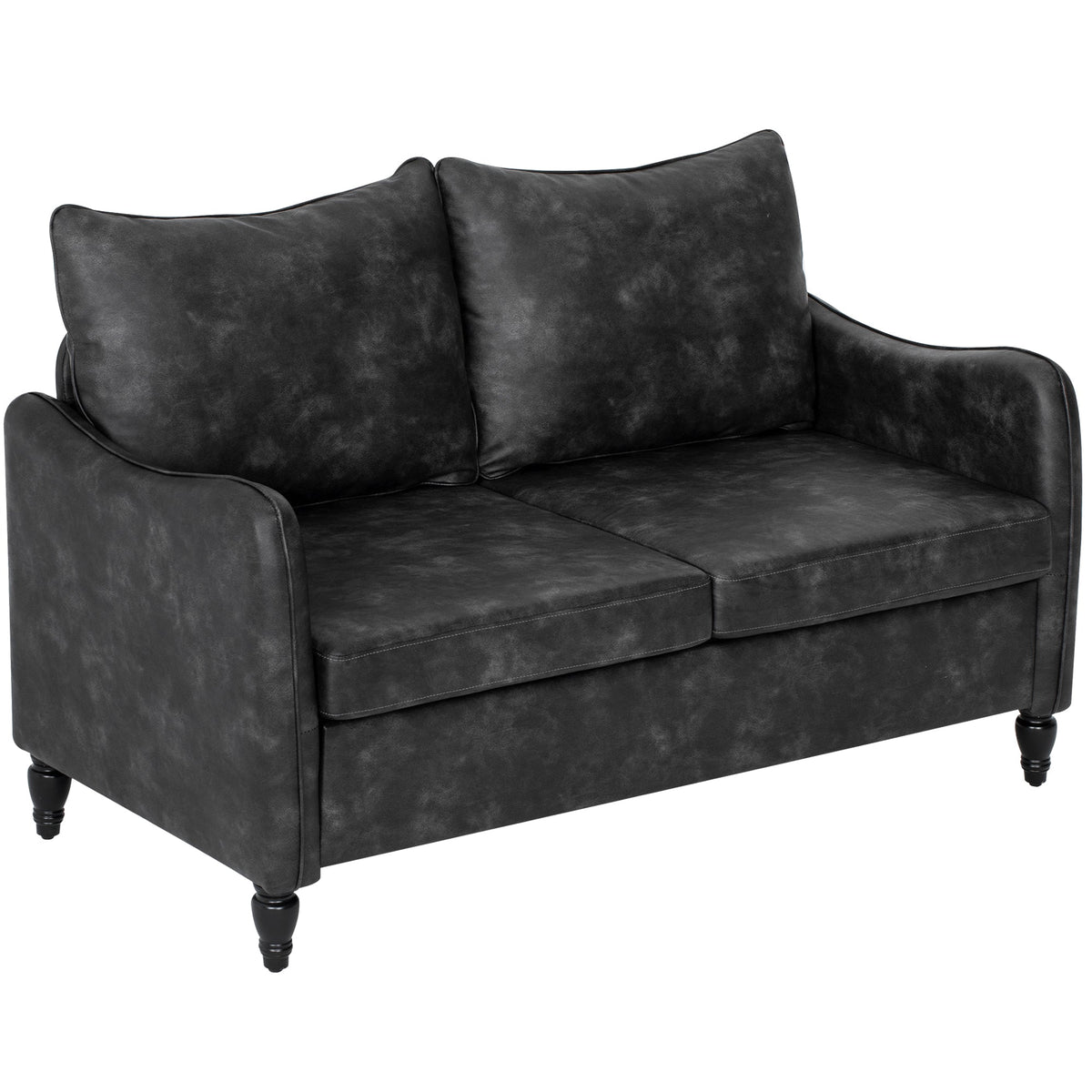 55" Loveseat Sofa, Small 2 Seater Couch with Solid Wood Legs, Modern PU Leather Upholstered Sofa for Small Spaces, Brown