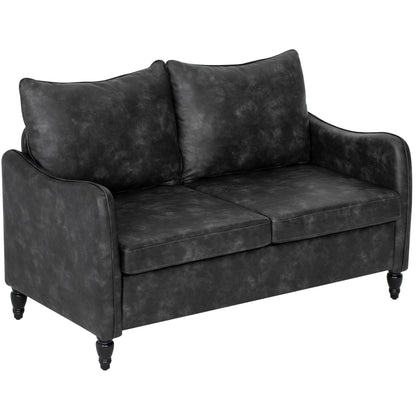 55" Loveseat Sofa, Small 2 Seater Couch with Solid Wood Legs, Modern PU Leather Upholstered Sofa for Small Spaces, Brown