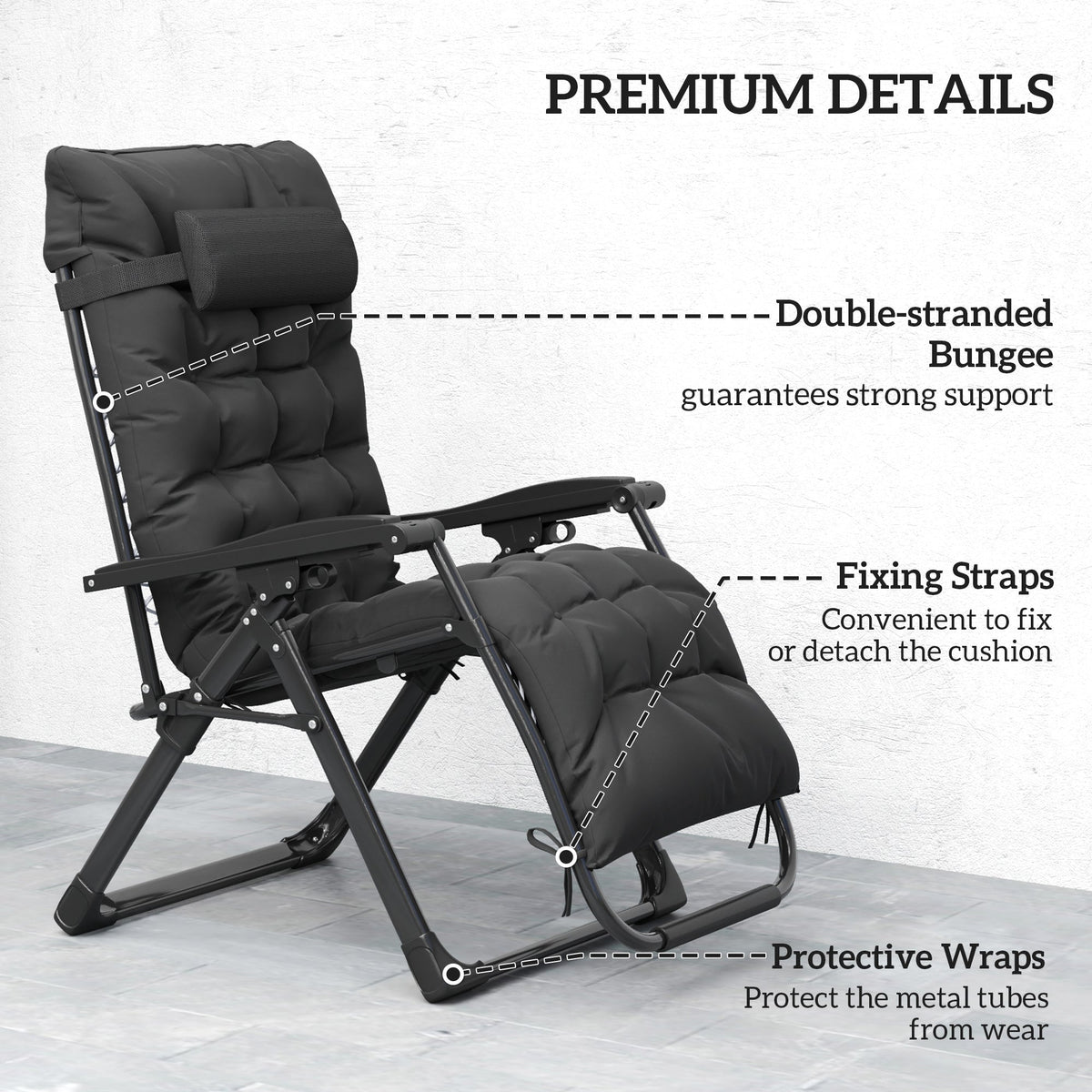 Folding Garden Chairs Set of 2, Reclining Zero Gravity Chair, Sun Lounger with Cushion and Headrest, Black