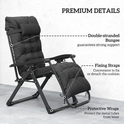 Folding Garden Chairs Set of 2, Reclining Zero Gravity Chair, Sun Lounger with Cushion and Headrest, Black