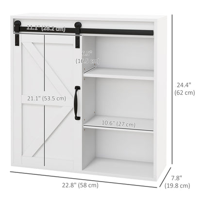 Bathroom Medicine Cabinet, Wall Cabinet with Sliding Door and Adjustable Shelf, 22.8" x 7.8" x 24.4", White