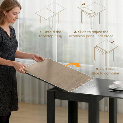 55" Extendable Dining Table for 4-6, Kitchen Table with Steel Slides and Felt Pads for Small Spaces, Black