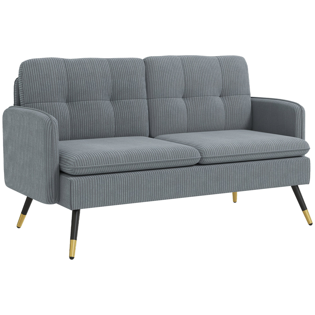 55" Loveseat Sofa, Linen Love Seat w/ S spring, Steel Legs and Button Tufting, Small Couch for Living Room, Dark Grey