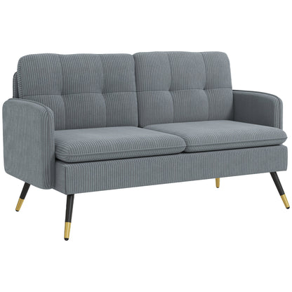 55" Loveseat Sofa, Linen Love Seat w/ S spring, Steel Legs and Button Tufting, Small Couch for Living Room, Dark Grey