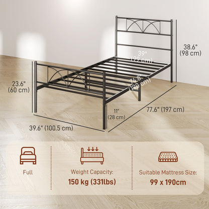 Metal Full Platform Bed Frame with Headboard, Steel Slat Support, Underbed Storage, No Box Spring Needed, Easy Assembly