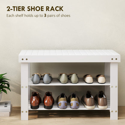 Bamboo Shoe Storage Bench, 3-Tier Entryway Bench with 2 Storage Shelves for Hallway, Holds 6 Pairs, Black