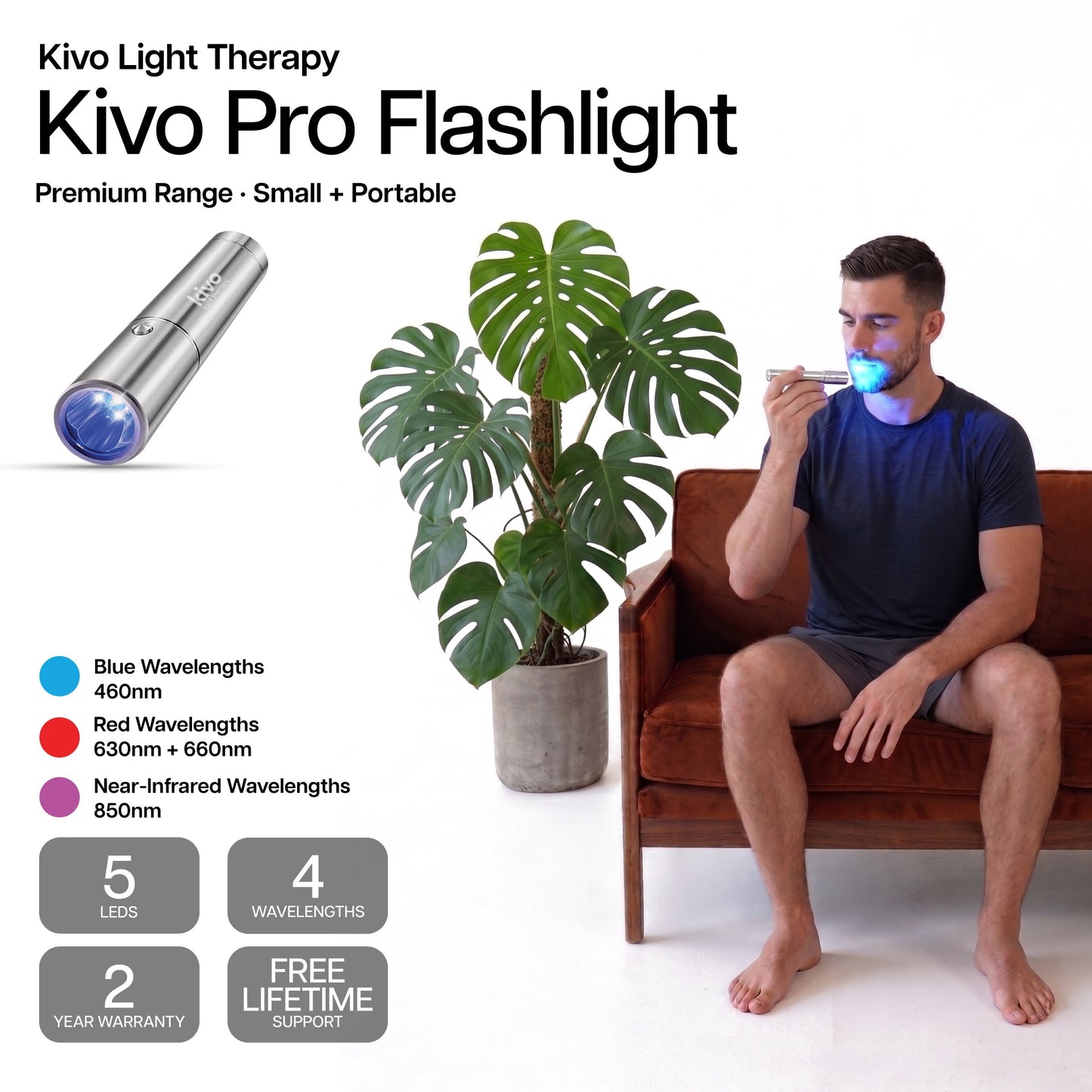Kivo Pro Red & Blue Light Therapy Flashlight