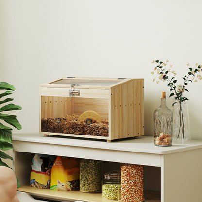 22"L Hamster Cage with Openable Top & Acrylic Windows, Small Animal Cage with Hut, Seesaw, Ladder, Natural Wood