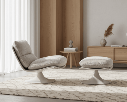 Bouclé Pedestal Chair and Ottoman