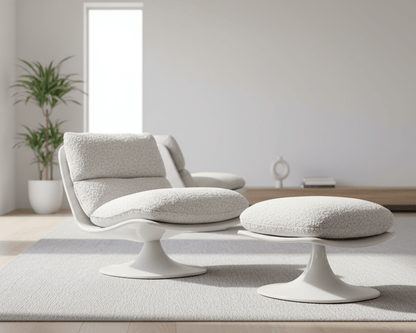 Bouclé Pedestal Chair and Ottoman