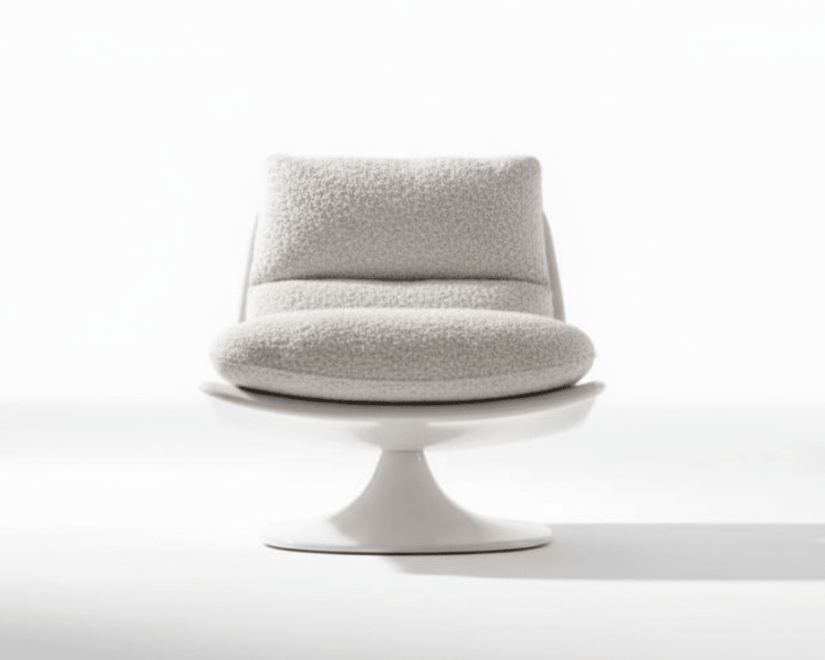 Bouclé Pedestal Chair and Ottoman