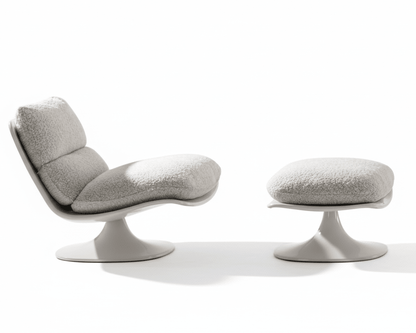Bouclé Pedestal Chair and Ottoman