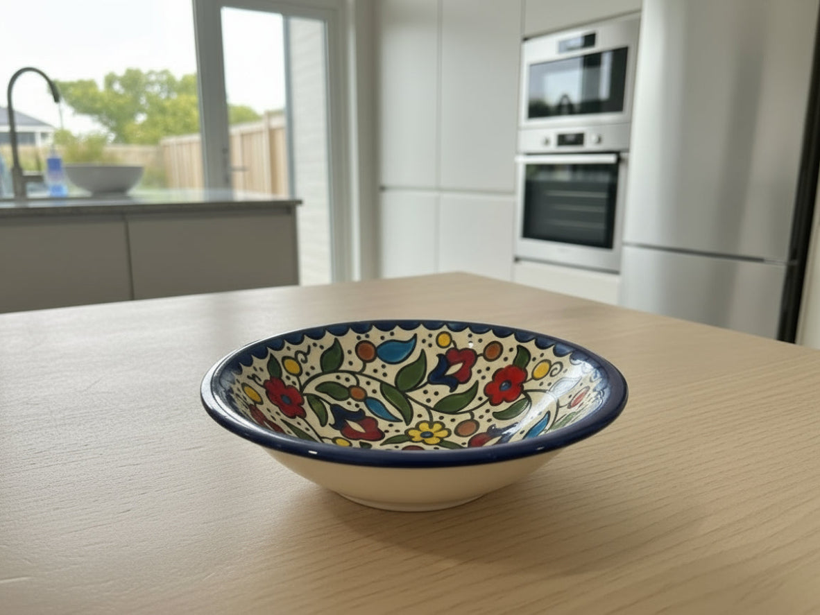 Handcrafted Ceramic Serving Bowl 7" Hand Made Palestine