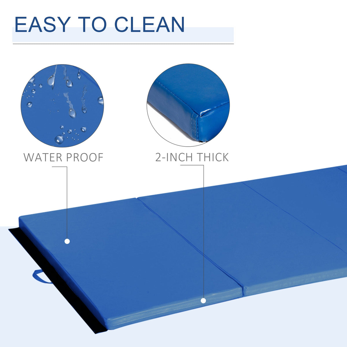 4'x8'x2" Folding Gymnastics Tumbling Mat, Exercise Mat with Carrying Handles for Yoga, MMA, Martial Arts, Stretching, Core Workouts, Light Blue