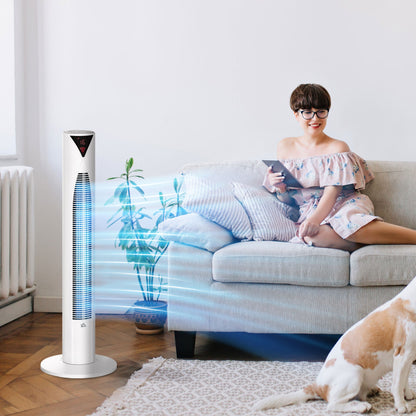 Freestanding Tower Fan Cooling for Home Bedroom with 3 Speed, 12h Timer, Oscillating, LED Sensor Panel, Remote Controller, Black