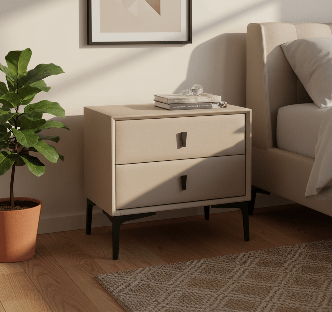 Brașov Two-Drawer Nightstand in Beige