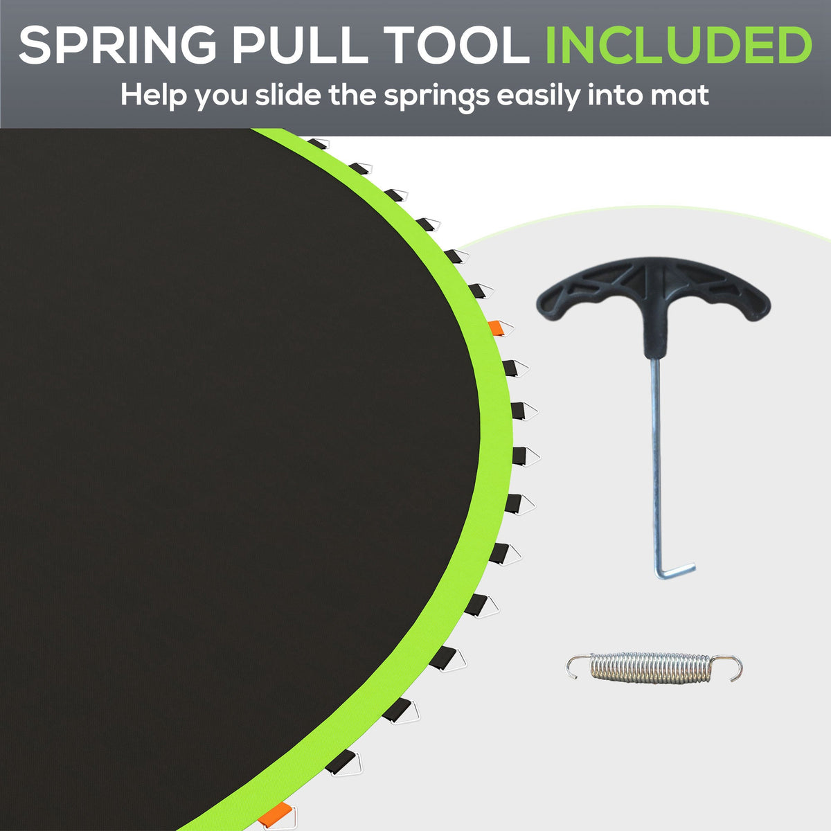 Trampoline Mat Replacement with Spring Pull Tool and 72 V-Hooks, Fits 12ft Trampoline, Using 5.5" Springs, Green