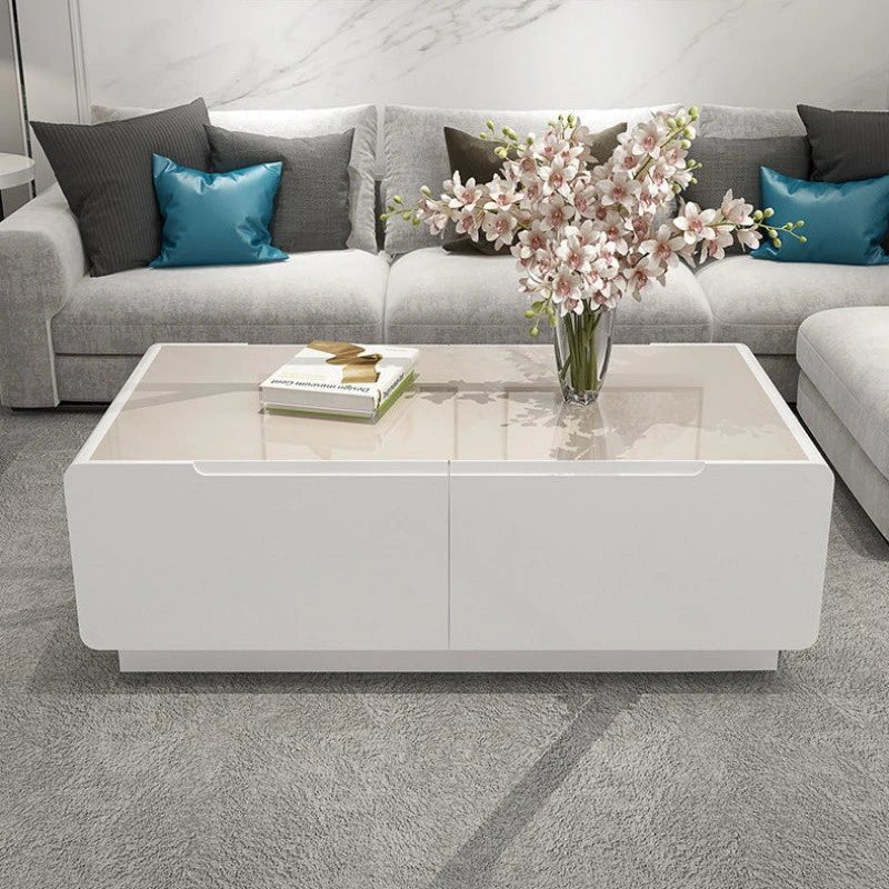 BT18 Rectangular Coffee Table with Glass Top & Storage