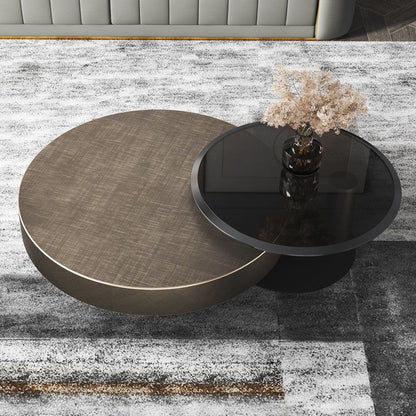BT35 Round Coffee Table Set with Tempered Glass & Storage