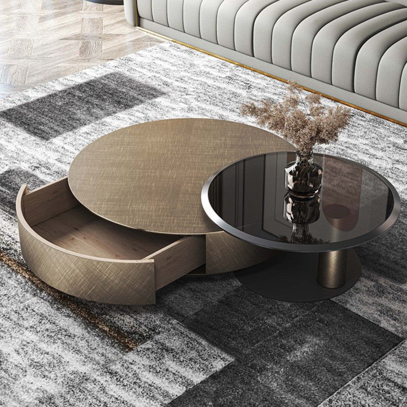 BT35 Round Coffee Table Set with Tempered Glass & Storage