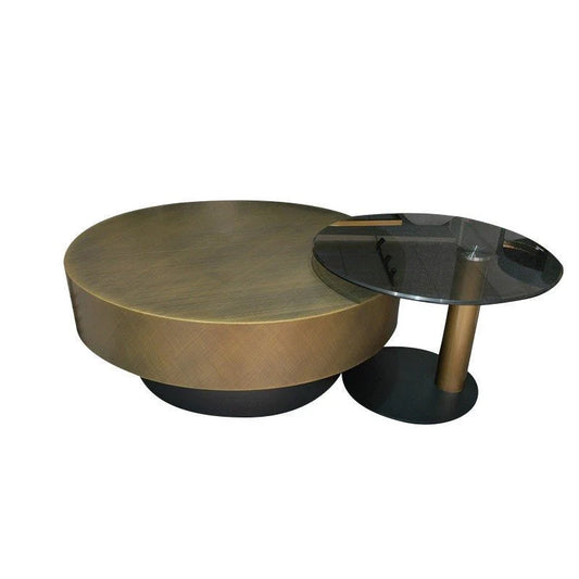 BT35 Round Coffee Table Set with Tempered Glass & Storage