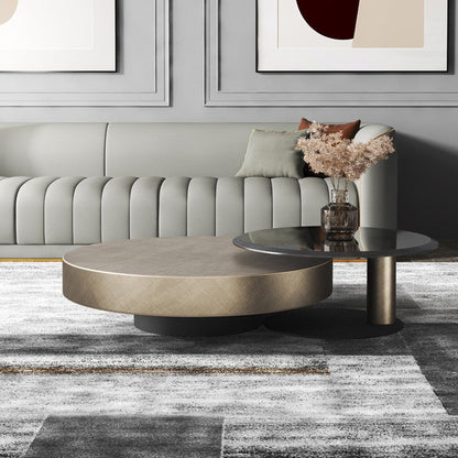 BT35 Round Coffee Table Set with Tempered Glass & Storage