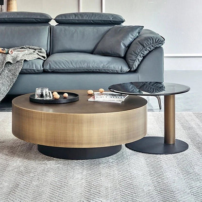 BT35 Round Coffee Table Set with Tempered Glass & Storage
