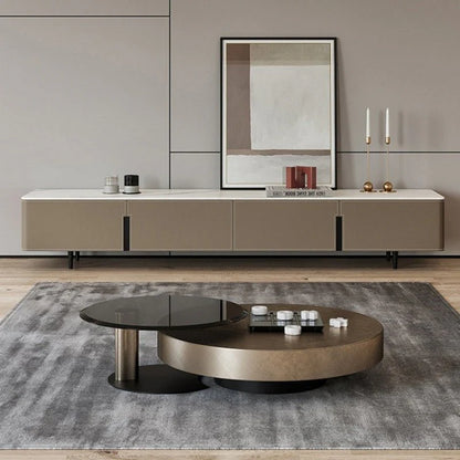 BT35 Round Coffee Table Set with Tempered Glass & Storage