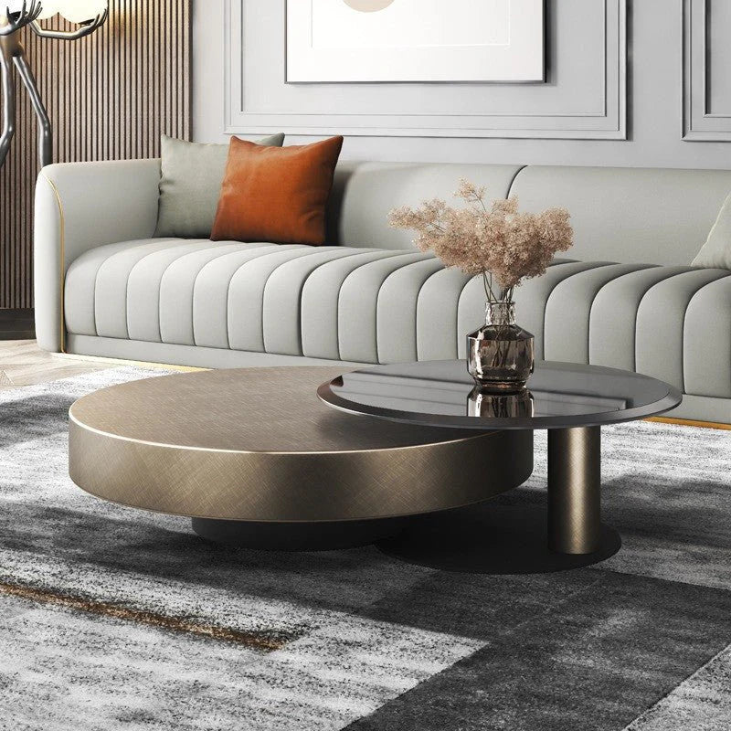 BT35 Round Coffee Table Set with Tempered Glass & Storage
