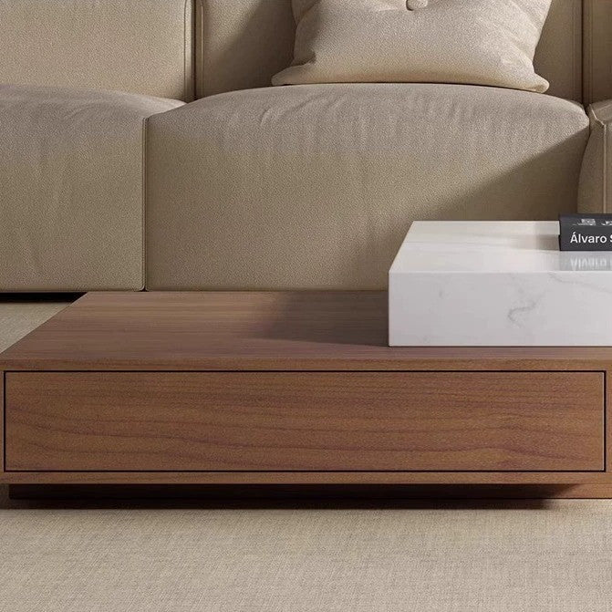 BT66 Coffee Table with Stone Veneer & Wood Drawers