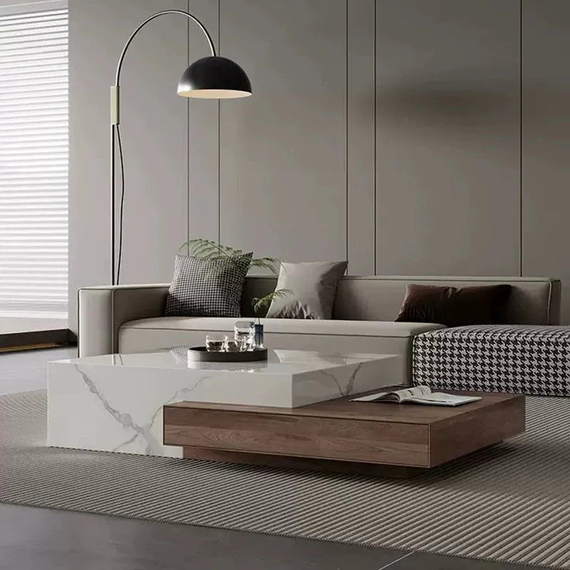 BT66 Coffee Table with Stone Veneer & Wood Drawers