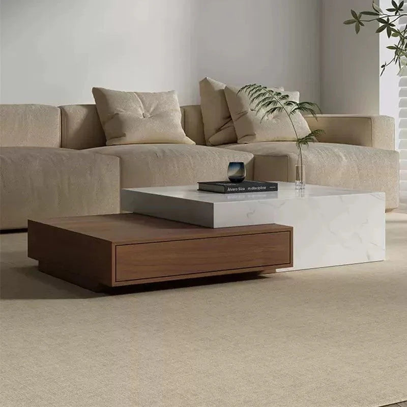 BT66 Coffee Table with Stone Veneer & Wood Drawers
