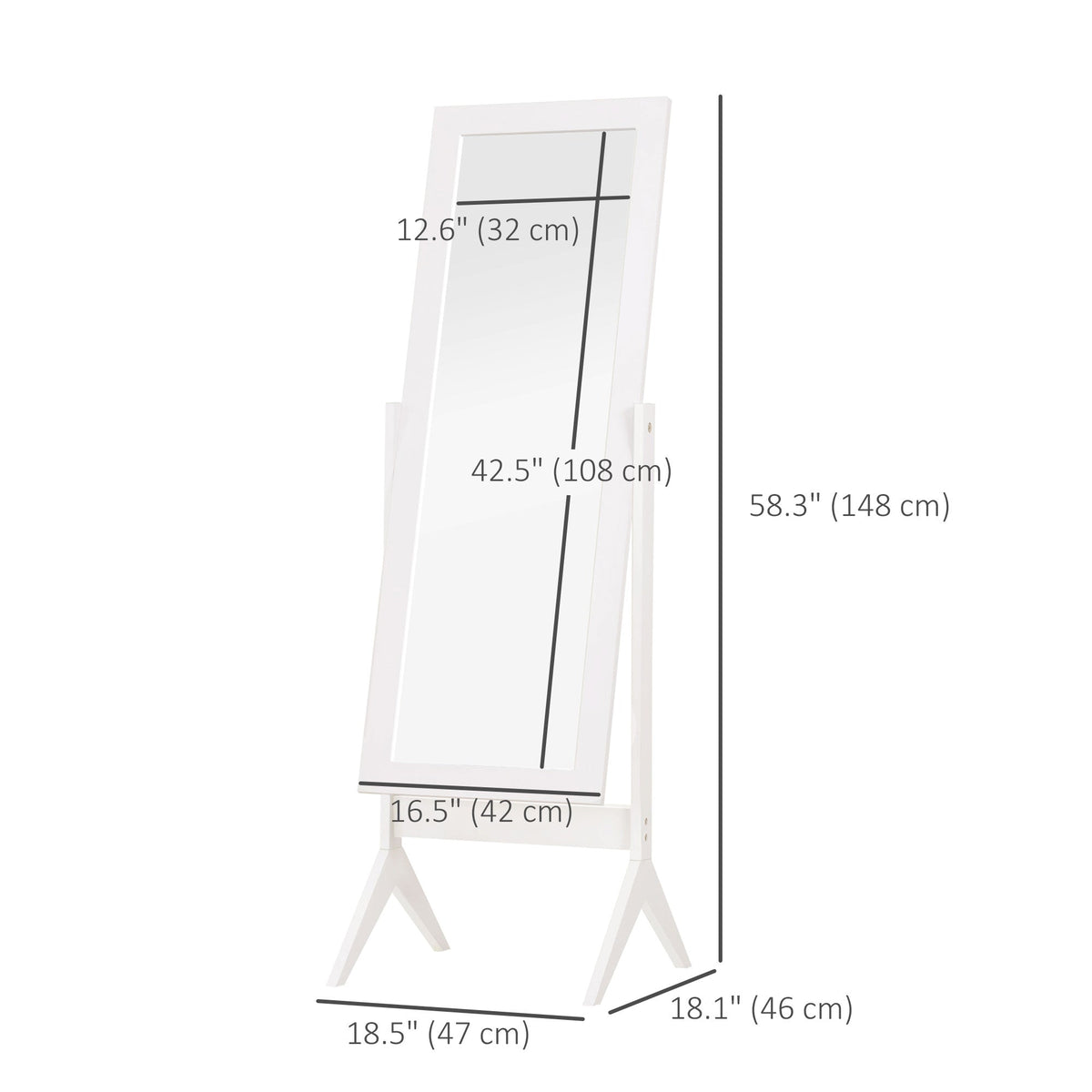 Full Length Mirror, Free Standing Full Body Mirror with Rectangular Frame, Adjustable Angle for Dressing Room, Bedroom, Living Room, Dark Brown
