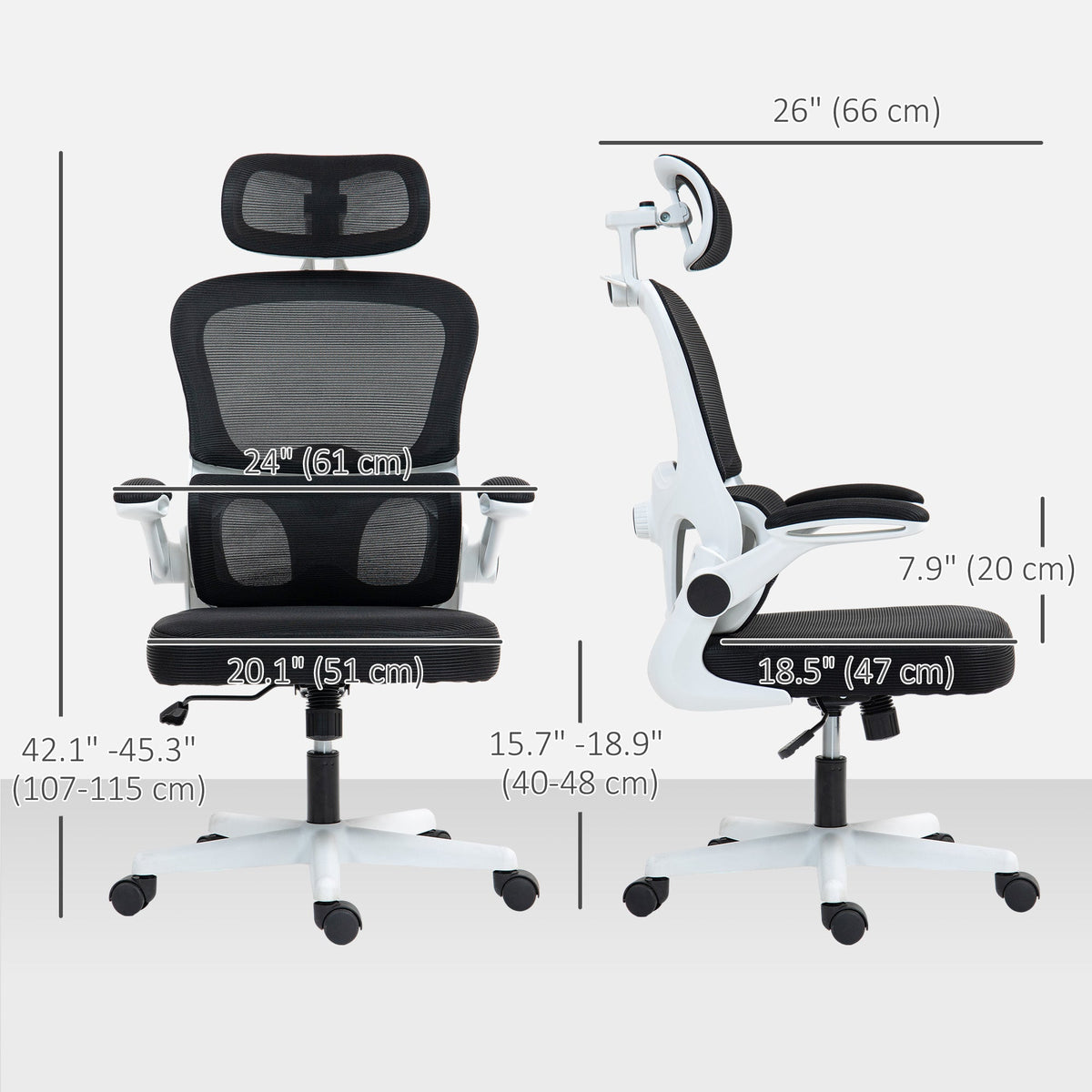 Mesh Office Chair, Ergonomic Desk Chair with Flip-up Armrest, Rotatable Headrest, Adjustable Lumbar Support, Pink