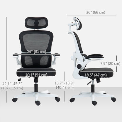 Mesh Office Chair, Ergonomic Desk Chair with Flip-up Armrest, Rotatable Headrest, Adjustable Lumbar Support, Pink